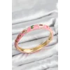 Mineli Pirinç Pembe Çiçek Motifli Gold Kadın Kelepçe