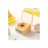 Nostalji Mini Plak Görünümlü Radyolu Bluetooth Hoparlör 3d Ses Dalgası Retro Müzik Plak Sarı