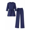 Osy Modal yumuşak dokulu Kadın Kuşaklı Tesettür Takım Salaş Kalıp 4/3 Kol Katlanmış kol İkili Takım - Lacivert