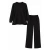 Osy Modal yumuşak dokulu Kadın Tesettür İkili Takım Yan Yırtmaçlı Uzun Tunik ve Düz Paça Pantolon, Salaş Kalıp - Siyah