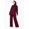 Osy Modal yumuşak dokulu Kumaş Modern Tesettür Takım Yandan Metal Çıtçıtlı Uzun Tunik Pantolon Set Salaş Kalıp - Bordo