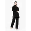 Osy Modal yumuşak dokulu Kumaş Modern Tesettür Takım Yandan Metal Çıtçıtlı Uzun Tunik Pantolon Set Salaş Kalıp - Siyah
