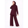 Osy Modal yumuşak dokulu Kumaş Modern Tesettür Takım Yandan Metal Çıtçıtlı Uzun Tunik Pantolon Set Salaş Kalıp - Bordo