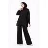 Osy Modal yumuşak dokulu Kumaş Modern Tesettür Takım Yandan Metal Çıtçıtlı Uzun Tunik Pantolon Set Salaş Kalıp - Siyah