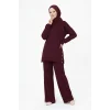 Osy Modal yumuşak dokulu Kumaş Modern Tesettür Takım Yandan Metal Çıtçıtlı Uzun Tunik Pantolon Set Salaş Kalıp - Bordo
