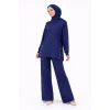 Osy Modal yumuşak dokulu Kumaş Modern Tesettür Takım Yandan Metal Çıtçıtlı Uzun Tunik Pantolon Set Salaş Kalıp - Lacivert