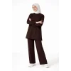 Osy Modal yumuşak dokulu Kumaş Tesettür Cepli Tunik Pantolon Takım - Kahverengi