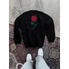 Kadın Oversize Kapüşonlu Cepli GÜL Baskılı 3 İplik Pamuklu Hoodie Sweatshirt - Siyah
