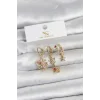 Pirinç Gold Renk Çiçek Model 3lü Kadın Küpe