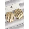 Pirinç Gold Renk İşlemeli Daire Plaka Model Kadın Küpe