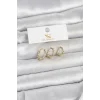 Pirinç Gold Renk Nazarlı Model 3lü Kadın Küpe
