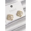 Pirinç Gold Renk Zirkon Taşlı Yonca Model Kadın Küpe