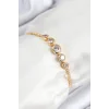 Pirinç Zirkon Taşlı Sıralı Daire Model Gold Renk Asansörlü Kadın Bileklik