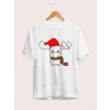 Yılbaşı Tişört Ren Geyiği baskılı Noel İçin T-shirt - Beyaz