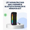 RGB Işıklı Çift Hoparlörlü Taşınabilir Bluetooth Speaker ve Mikrofon