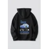 Sevgililer Günü Özel Kapüşonlu Araba Baskılı Oversize Sweatshirt - Siyah
