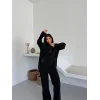 Siyah Ayıcık Desenli Oversize Triko Takım - Siyah