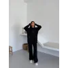 Siyah Ayıcık Desenli Oversize Triko Takım - Siyah