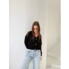 Beyaz Düğmeli V Yaka Triko Hırka - Beyaz