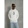 Erkek Survivor Penguin Baskılı 3 İplik Pamuklu Kapüşonlu Sweatshirt Hoodie Beyaz