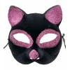 Siyah Renk Pembe Simli Süet Kedi Maskesi 18x14 cm