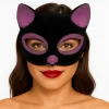 Siyah Renk Pembe Simli Süet Kedi Maskesi 18x14 cm