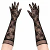 Siyah Uzun Gül Desenli Dantel Kadın Eldiveni