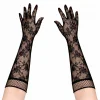 Siyah Uzun Gül Desenli Dantel Kadın Eldiveni