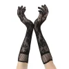 Siyah Uzun Gül Desenli Dantel Kadın Eldiveni