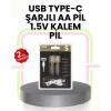 Tekrar Şarj Edilebilir AA USB Type-C Pil | 1000+ Döngü | 1.5V Sabit Voltaj