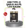 Tekrar Şarj Edilebilir AA USB Type-C Pil | 1000+ Döngü | 1.5V Sabit Voltaj