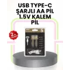 Tekrar Şarj Edilebilir AA USB Type-C Pil | 1000+ Döngü | 1.5V Sabit Voltaj