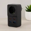 Termal Akım Korumalı Duvar Prizi - 1 Priz, 2xUSB, 2xType-C (10A/2500W) Siyah