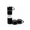 Termos Paslanmaz Çelik Termos Siyah Renk 3 Bardaklı Termos Seti