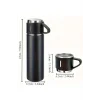 Termos Seti 3lü Bardak Seti Isı Dayanıklı Siyah Paslanmaz Çelik Vakumlu