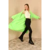 Triko Kumaş Şal Yaka Uzun Kadın Hırka-Neon Yeşil