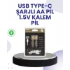 Type-C USB ile Hızlı Şarj Edilebilir AA Kalem Pil | 1.5V Lityum | Çiftli Paket