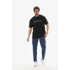 Erkek Kısa Kol Yazlık Tişört Bisiklet Yaka Baskılı Oversize T-Shirt - Siyah