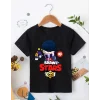 Unisex Bisiklet Yaka Kısa Kol Baskılı Çocuk T-Shirt - Siyah
