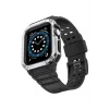 Apple Watch 42mm Uyumlu KR401 Silikon Kordon - Siyah-Gümüş