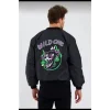 Wild One Baskılı Erkek Bomber Mont – Panter Desenli, Fermuarlı, Kapitone Astarlı Ceket - Siyah