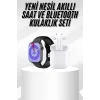 Yeni Nesil Akıllı Saat Ve Kulaklık Seti Gümüş Kasa Zarif Tasarım Çok Fonksiyonlu