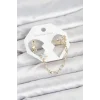 Yıldız Model Pirinç Gold Renk Zincir Bağlantılı Ear Cuff Küpe Seti