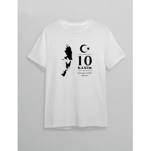 10 Kasım Atatürk Baskılı T-shirt - Beyaz