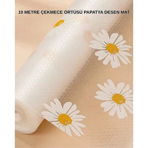 10 Metre Papatya Desenli Dolap İçi Kaymaz Koruyucu Mat