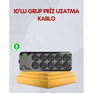 10 Prizli Uzatma Kablosu Termal Koruma USB Type-C Hızlı Şarj 2500W