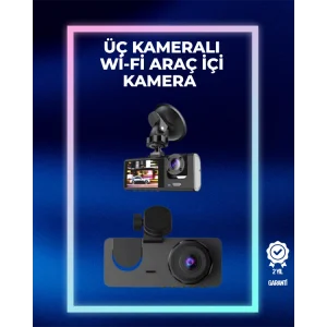 1080p Ön + 720p Arka & İç Kamera – Suya Dayanıklı Araç Güvenlik Kamerası