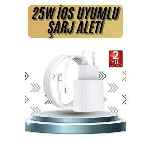 15/Pro/Pro Max 20W İOS Uyumlu Hızlı Şarj Aleti Adaptörlü Beyaz