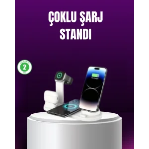 15W Hızlı Şarj Destekli 4’ü 1 Arada Kablosuz Şarj İstasyonu