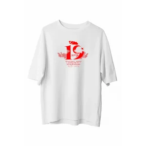 19 Mayıs Unisex Baskılı T-shirt - Beyaz